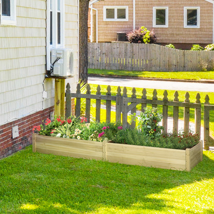 96" x 24" x 10" Wooden Raised Garden Bed with 2 Planter Box and Non-woven Fabric Liner for Backyard, Patio to Grow Veget