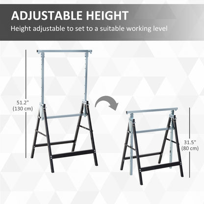 Set of 2 Adjustable Telescopic Builders Trestle, DIY Steel Work Bench Carpenter, Folding Saw Horse Tools Black