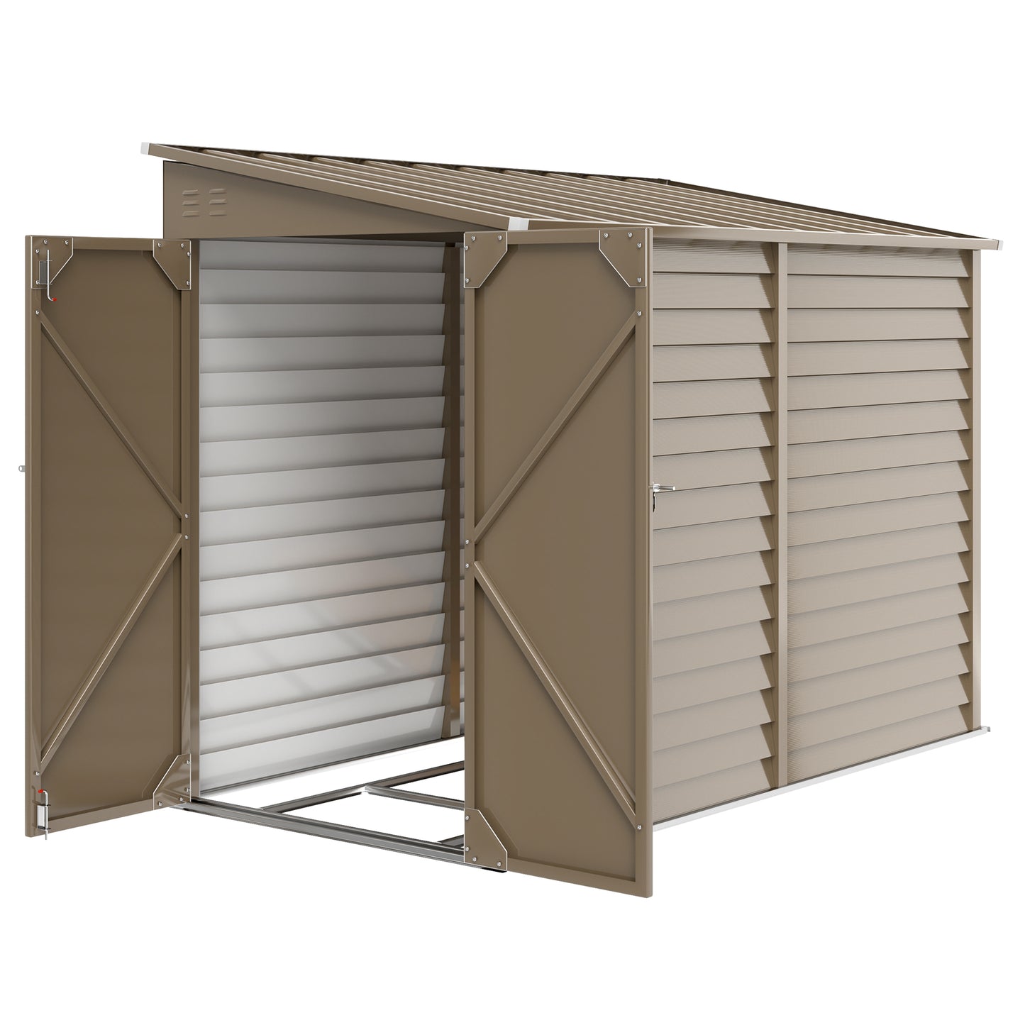 4.6' x 9' Steel Outdoor Storage Shed, Lean to Shed, Metal Tool House with Foundation Kit, Lockable Doors, Gloves and 2 A