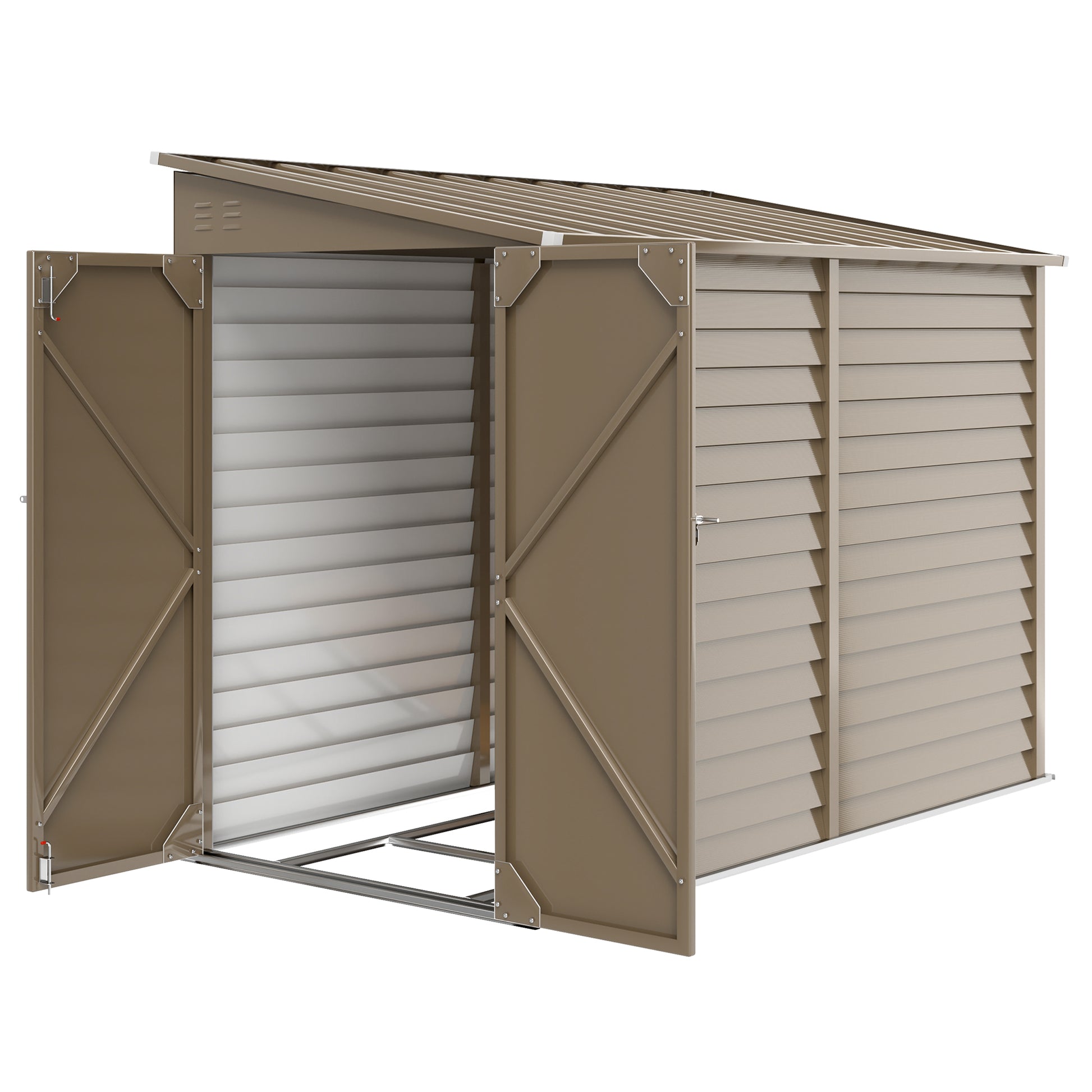 4.6' x 9' Steel Outdoor Storage Shed, Lean to Shed, Metal Tool House with Foundation Kit, Lockable Doors, Gloves and 2 A