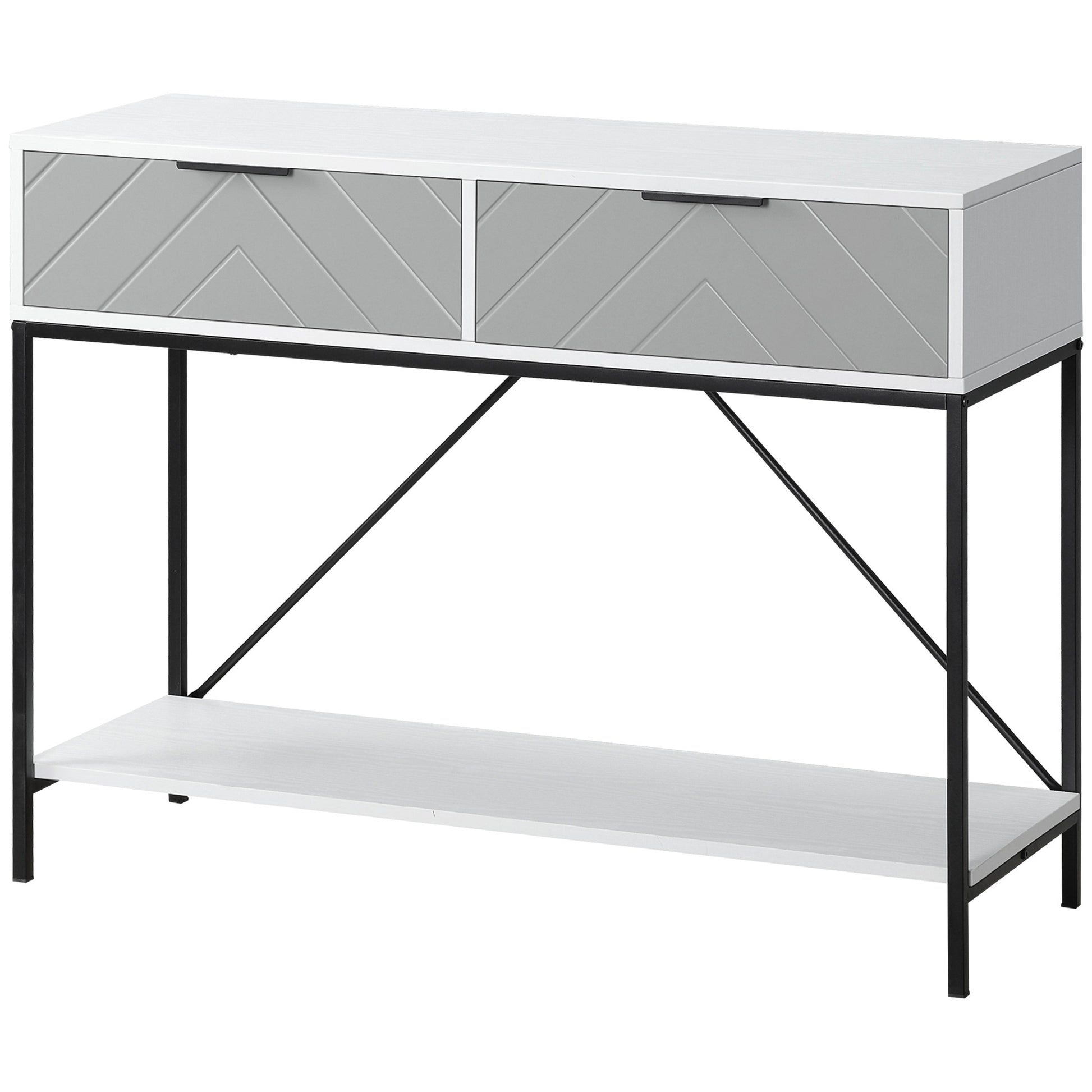 Modern Console Table with 2 Drawers, 2 Tier Entryway Table with storage Shelf, Narrow Sofa Table for Living Room, Hallwa