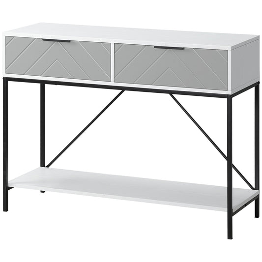 Modern Console Table with 2 Drawers, 2 Tier Entryway Table with storage Shelf, Narrow Sofa Table for Living Room, Hallwa