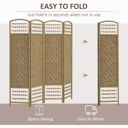 4 Panel Folding Room Divider, Portable Privacy Screen, Wave Fiber Room Partition for Home Office, Natural