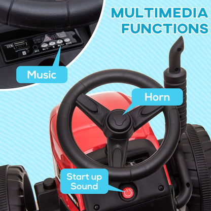 VarietyKart 12V Kids Ride on Tractor with Trailer, Remote Control, Music Start up Sound and Horn, USB, LED Lights, Red