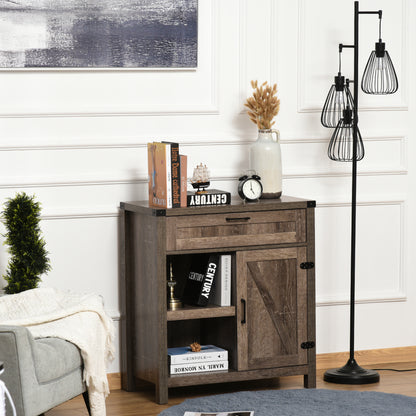 Rustic Barn Door Storage Cabinet Modern Farmhouse Buffet Sideboard for Kitchen & Dining Room  Dark Oak