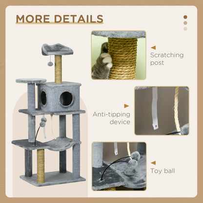 54" Cat Tree for Larger Cats Adult with Hammock, Tal Cat Tree Tower with Scratching Post, Condo, Platforms, Play Balls f