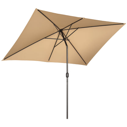 6.5x10ft Patio Umbrella, Rectangle Market Umbrella with Aluminum Frame and Crank Handle, Garden Parasol Outdoor Sunshade