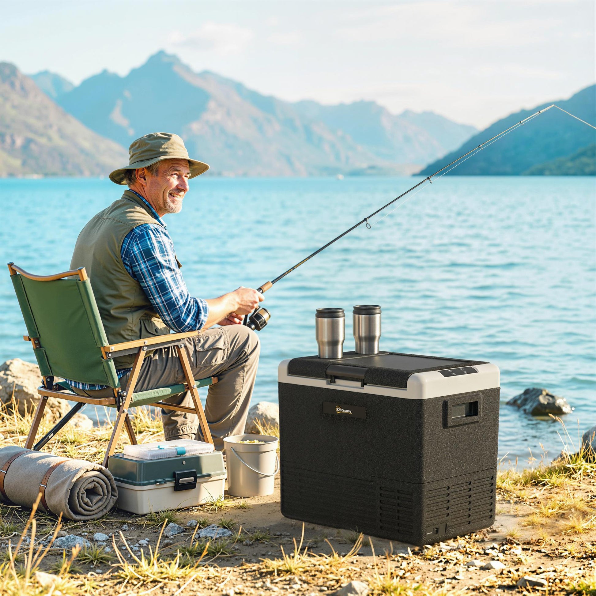 12 Volt Car Refrigerator, 53QT Car Fridge Electric Cooler, 12/24V DC and 100-240V AC, -4-68 ℉, Portable Refrigerator