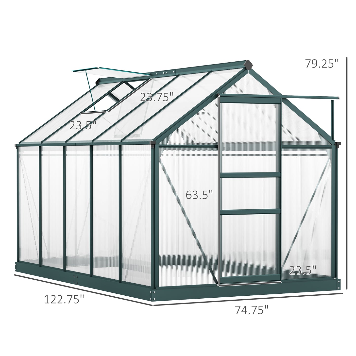 6' x 10' x 6.6' Polycarbonate Greenhouse, Walk-In Green House Kit Garden, Plants Grow, Galvanized Sheet Aluminum Frame w