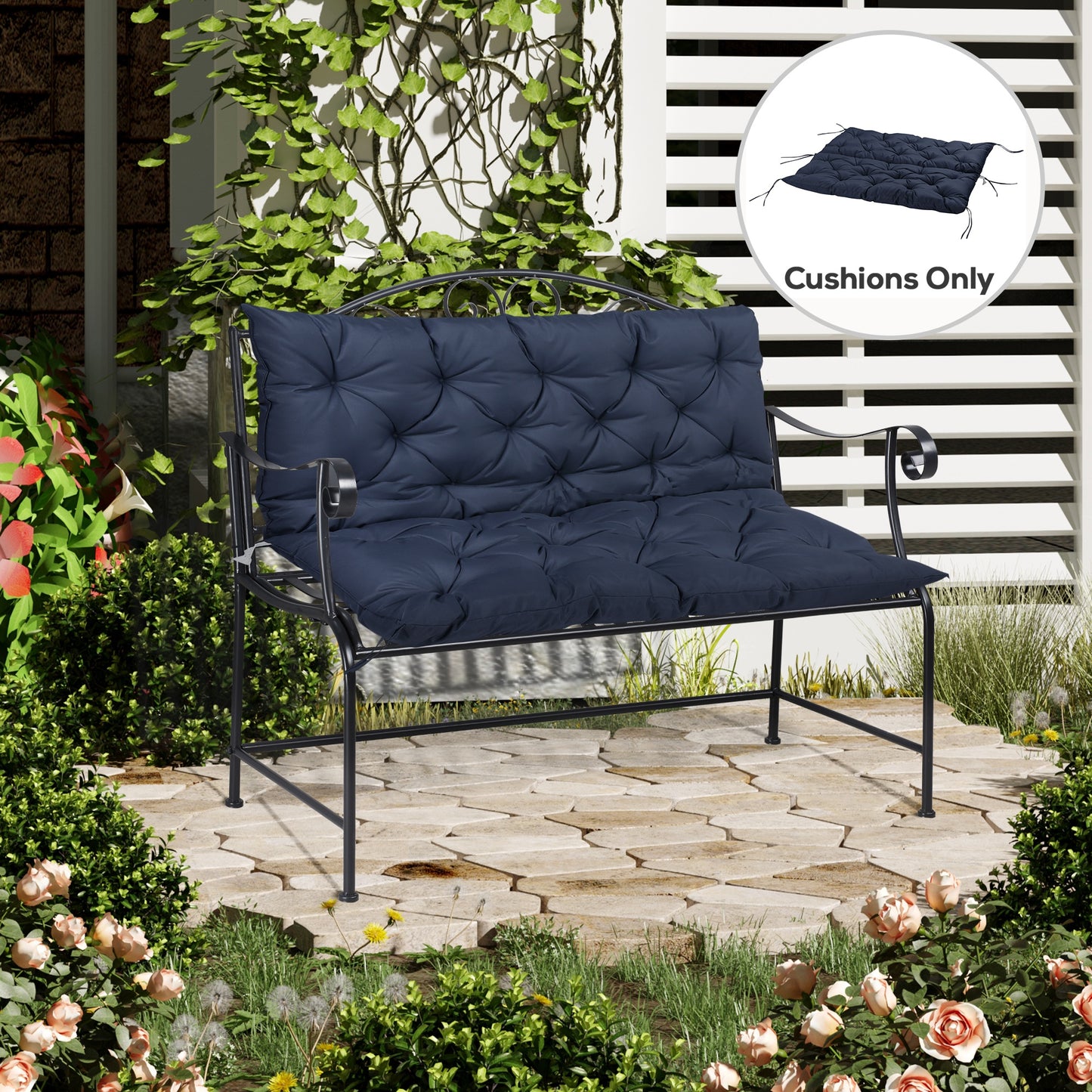 2 Seater Garden Bench Cushion, Soft Thick Outdoor Non-Slip 2 Seater Soft Pad With Backrest for Garden Patio, 52" x 43" x