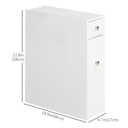 Space Saving Toilet Paper Cabinet, Narrow Bathroom Cabinet with Drawers and Hidden Storage, White