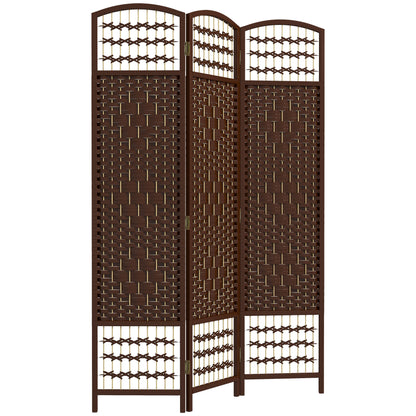 3 Panel Folding Room Divider, Portable Privacy Screen, Wave Fiber Room Partition for Home Office, Brown