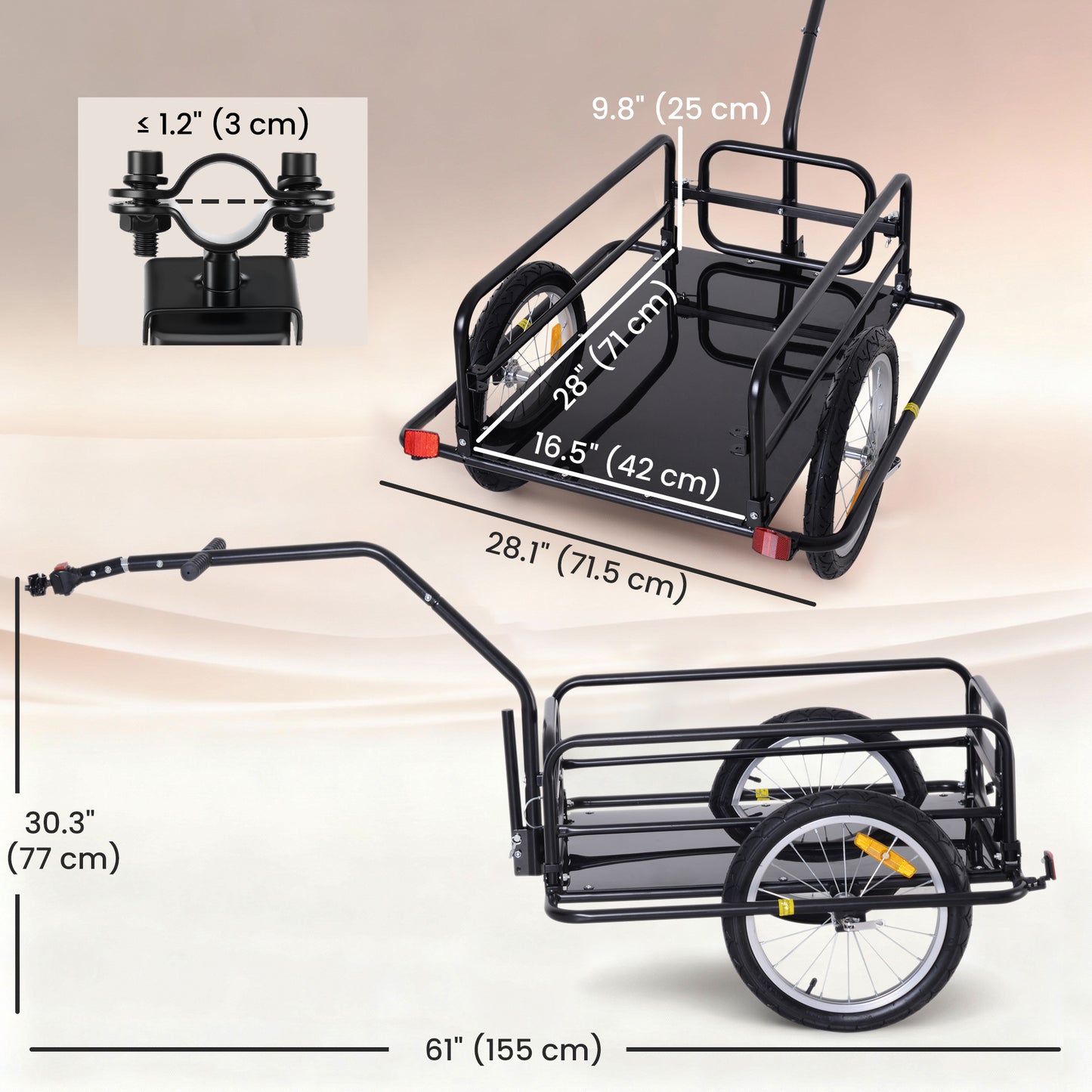 VarietyKart Folding Bicycle Cargo Trailer Utility Bike Cart Carrier Garden Patio Tool with Hitch Black