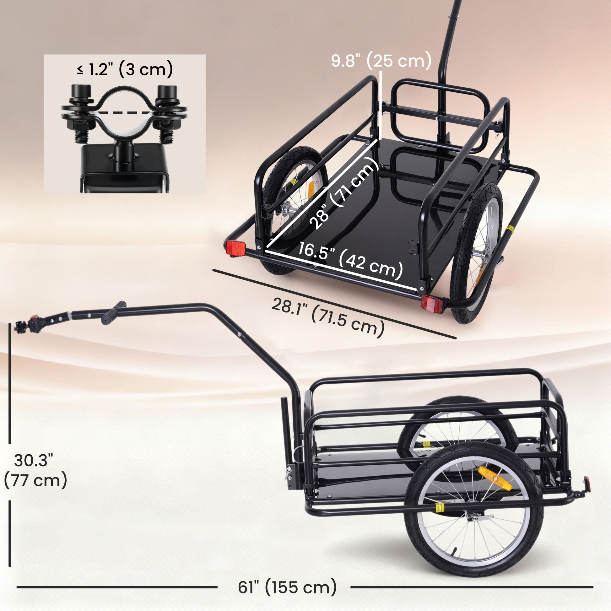 VarietyKart Folding Bicycle Cargo Trailer Utility Bike Cart Carrier Garden Patio Tool with Hitch Black