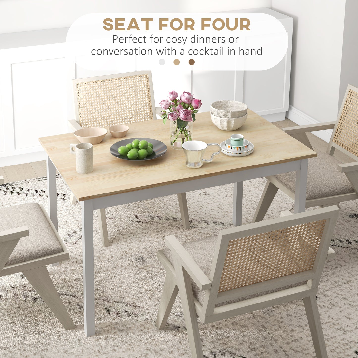 47" x 30" Dining Table, Farmhouse Dining Room Table with Pine Wood Frame, Space Saving Kitchen Table, Natural