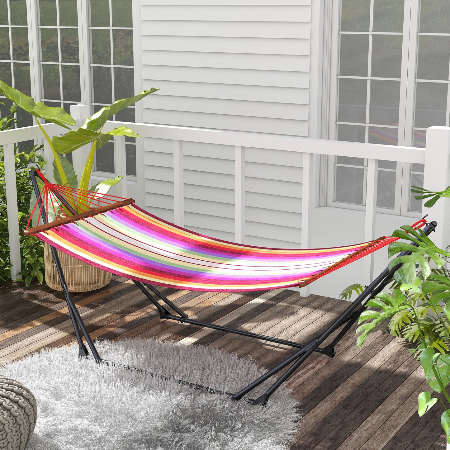 Foldable Hammock Stand, Portable 2 in 1 Hammock Chair Stand Only with Carry Bag, Load Capacity 120kg, for Patio, Black