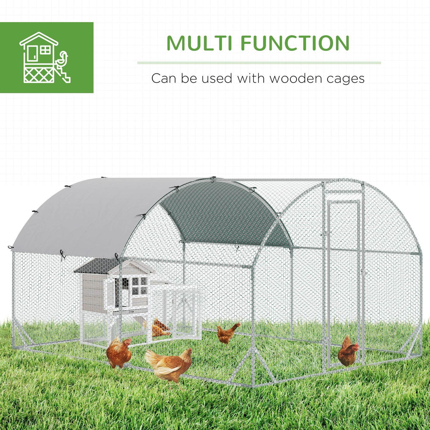 Galvanized Large Metal Chicken Coop Cage Walk-in Enclosure Poultry Hen Run House Playpen Rabbit Hutch with Cover for Out