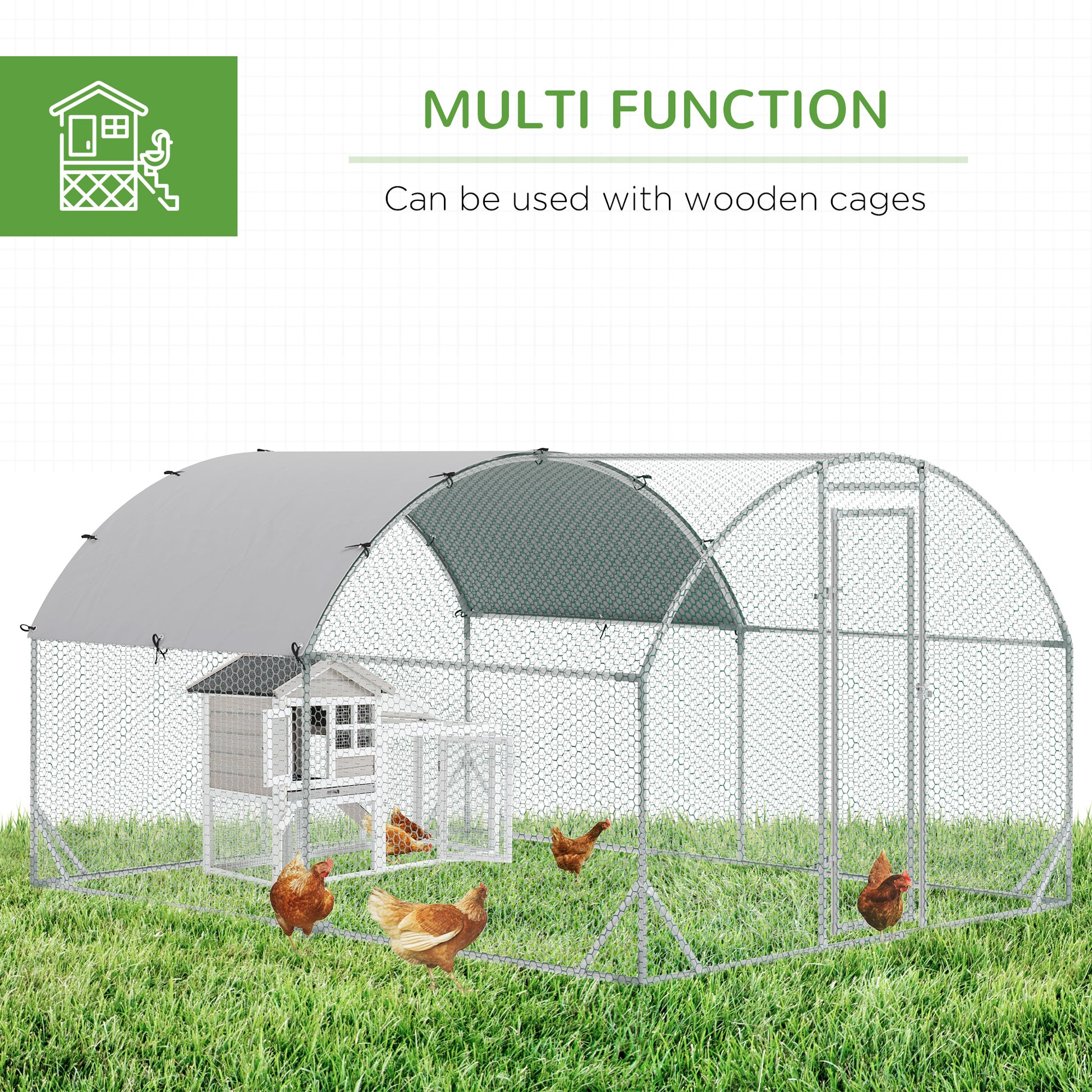 Galvanized Large Metal Chicken Coop Cage Walk-in Enclosure Poultry Hen Run House Playpen Rabbit Hutch with Cover for Out