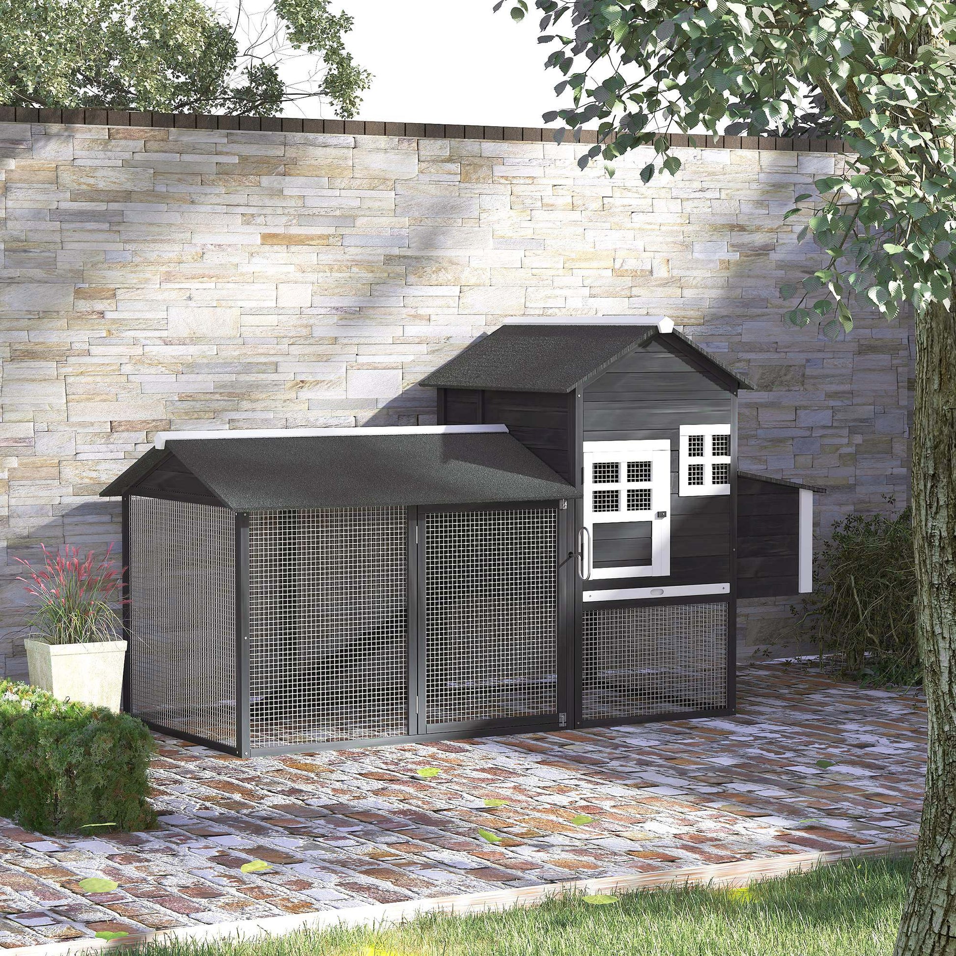 82" Chicken Coop Wooden Hen House Rabbit Hutch Poultry Cage Pen Outdoor Backyard with Nesting Box and Run, Grey