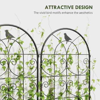 Set of 2 Metal Garden Trellis, Decorative Trellis Panels, Bird Design, 120 x 50 cm, Black