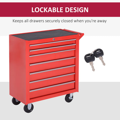 Rolling Tool Chest, 7-Drawer Lockable Tool Cabinet with 4 Wheels, Handle, Toolbox Storage Organizer for Garage, Workshop
