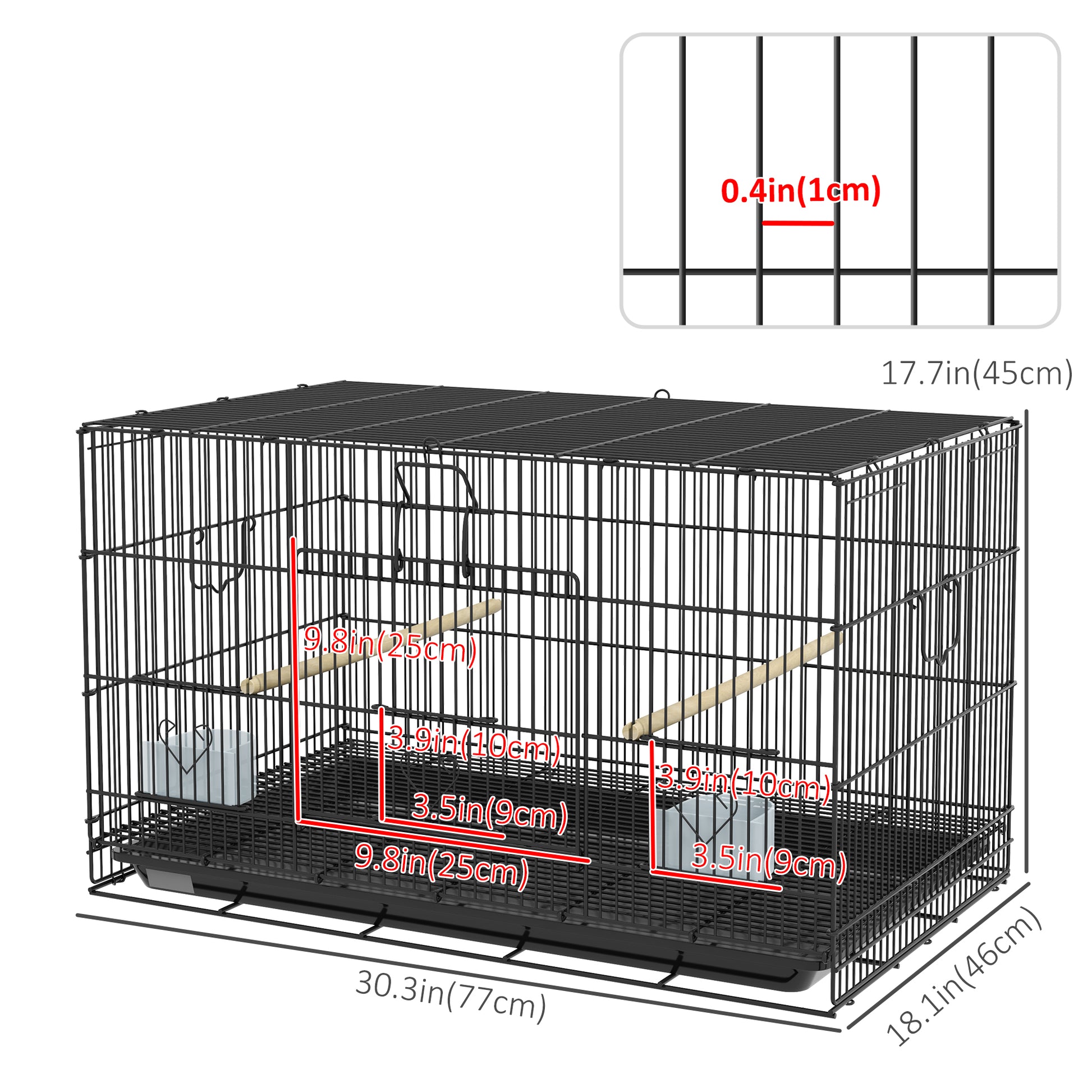 Birdcage for Canaries, Lovebirds Finches, Budgie Cage with Removable Tray, Bottom Mesh Panel, Wooden Perches, Food Conta