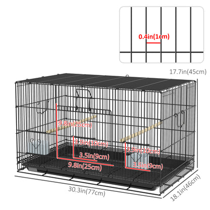 Birdcage for Canaries, Lovebirds Finches, Budgie Cage with Removable Tray, Bottom Mesh Panel, Wooden Perches, Food Conta
