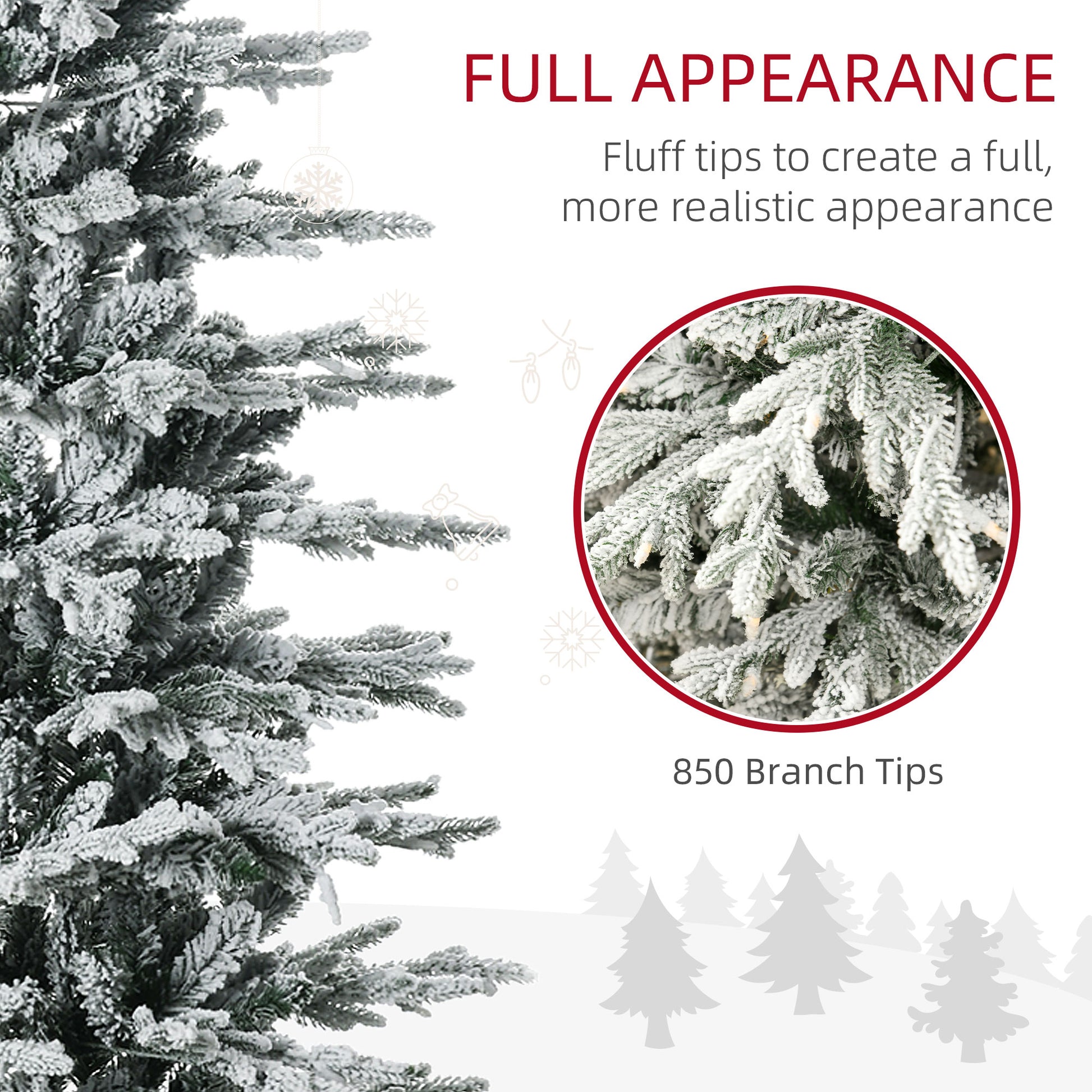 7.5' Pre Lit Arctic Fir Artificial Flocked Christmas Trees, with Snow Branches, Warm White UL Listed Clear Lights