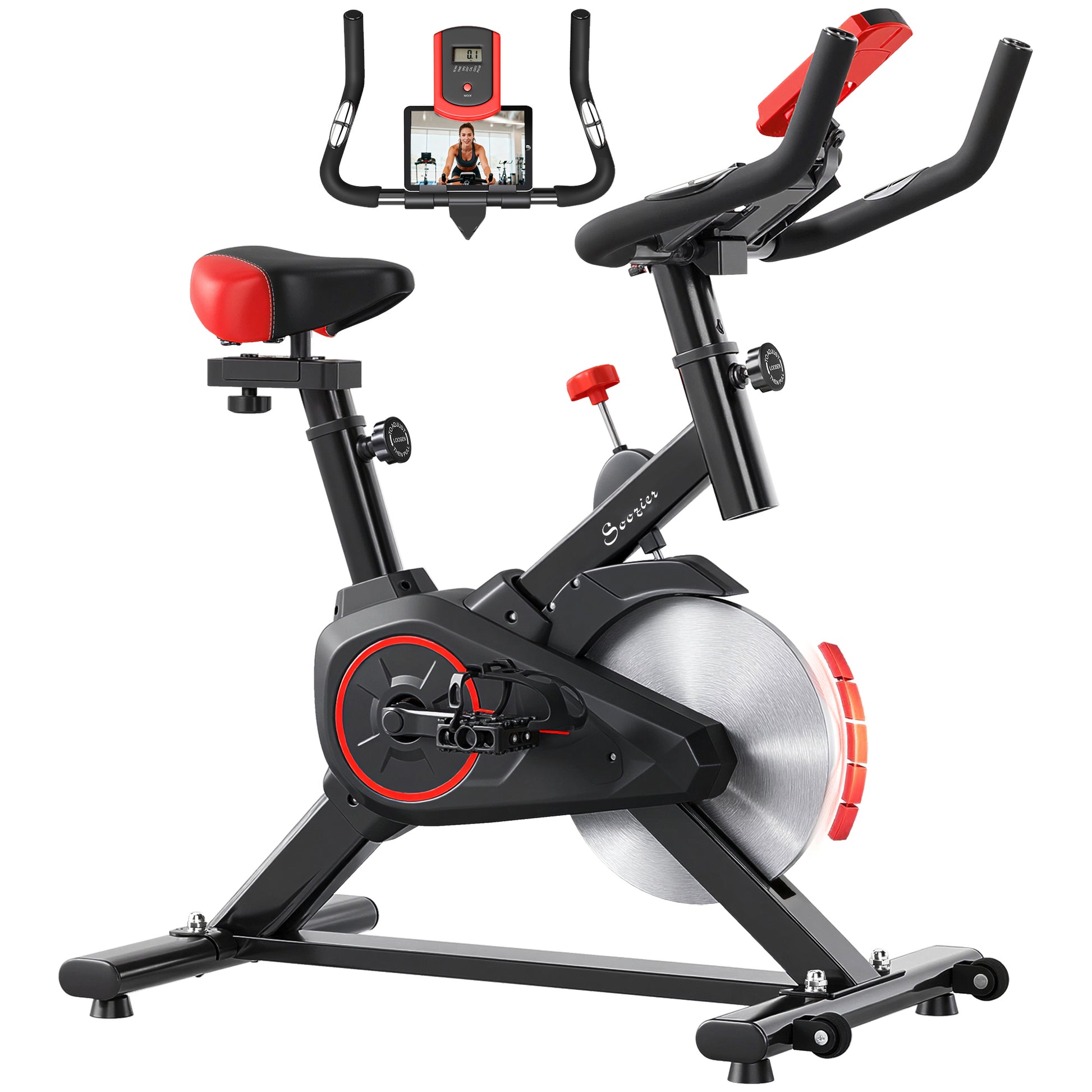 Soozier Upright Exercise Bike, Magnetic Resistance Stationary Bike with LCD Display, Indoor Cycling Bike for Home w/ Adj