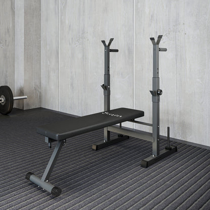 Soozier Adjustable Weight Bench, Foldable Bench Press with Barbell Rack and Dip Station for Home Gym, Strength Training 