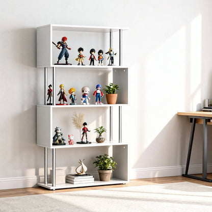 5-Tiers Geometric Wooden Bookcase S-Shaped Storage Bookshelf Display with Metal Frame for Living Room, Bedroom, Home Off