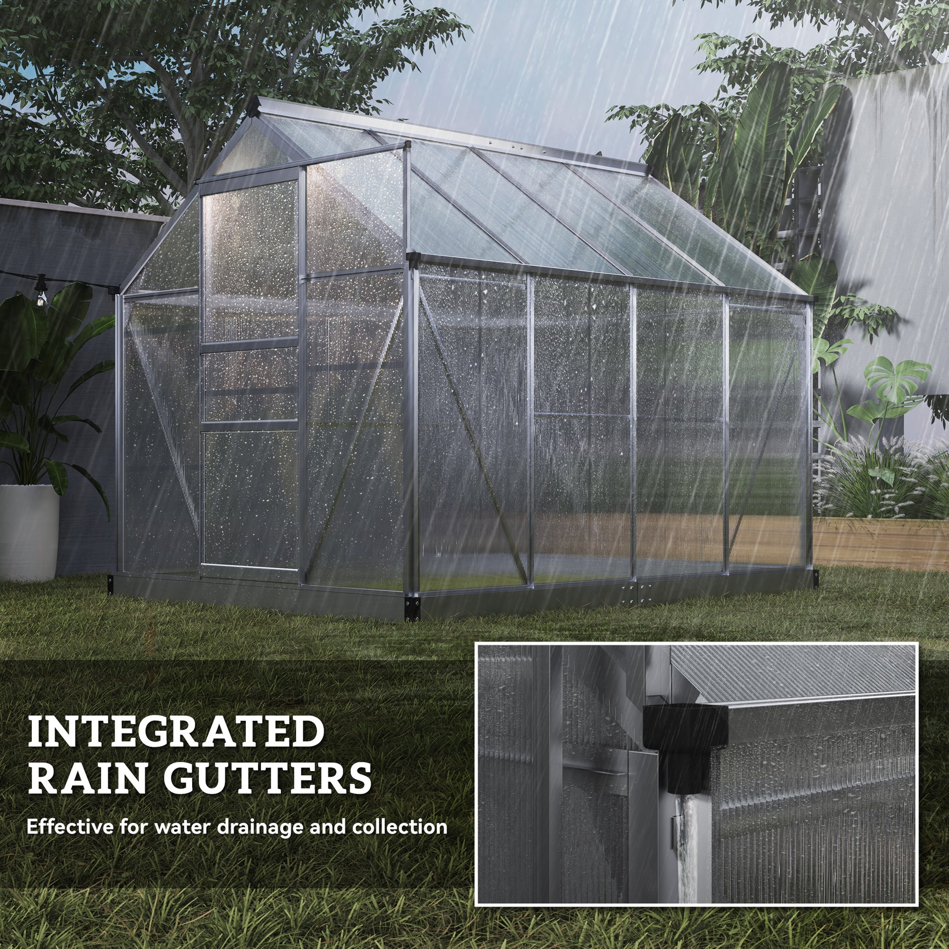 6' x 8' x 6.6' Polycarbonate Greenhouse, Walk-In Green House Kit Garden, Plants Grow, Galvanized Sheet Aluminum Frame wi
