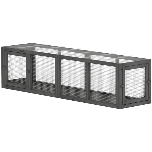 Outdoor Cat Tunnel, Wooden Play Cat Enclosure, Extendable Pet Run with 3 Doors, for Indoor and Outdoor Use, Grey