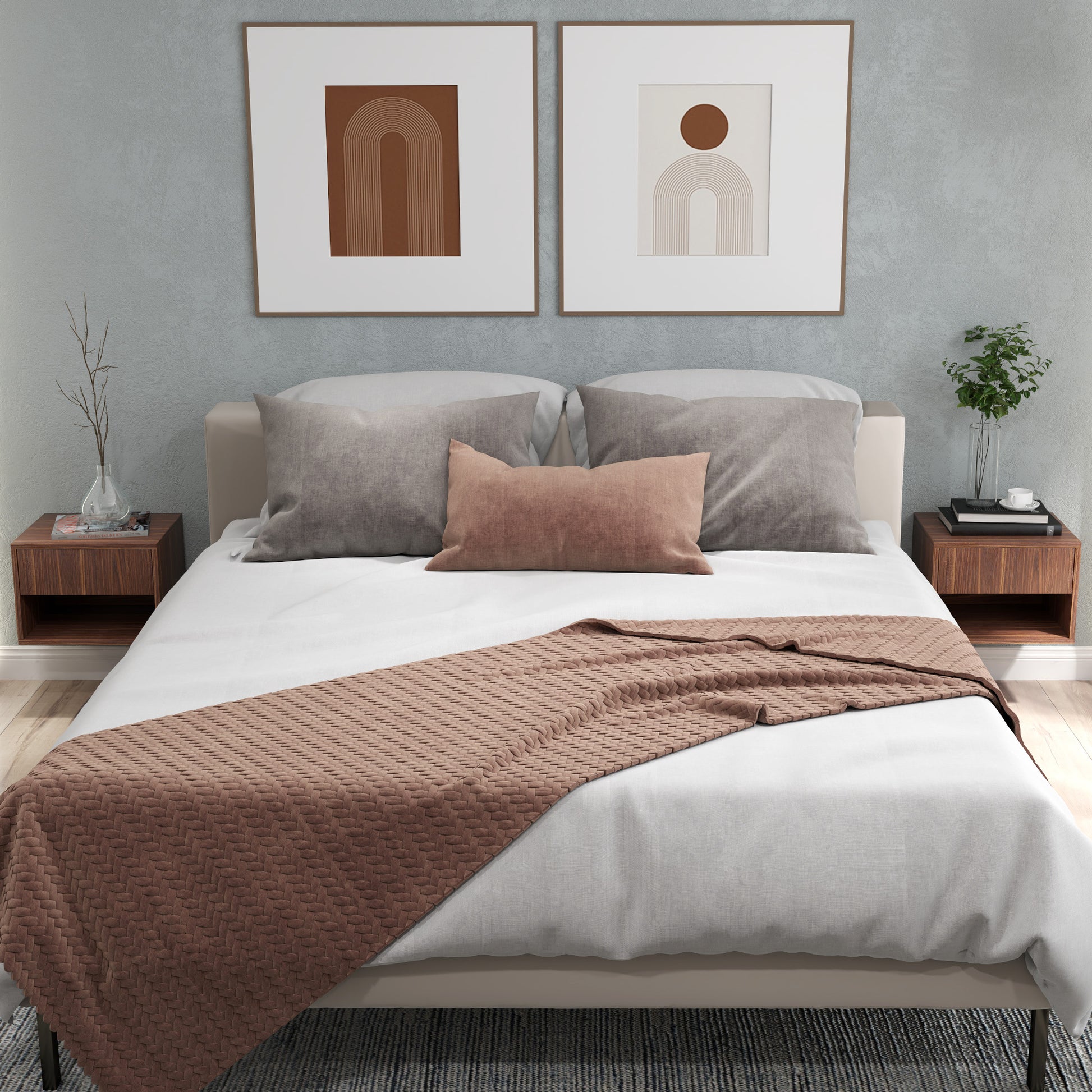 Floating Nightstand Set of 2, Wall Mounted Bedside Table with Drawer for Bedroom, Brown