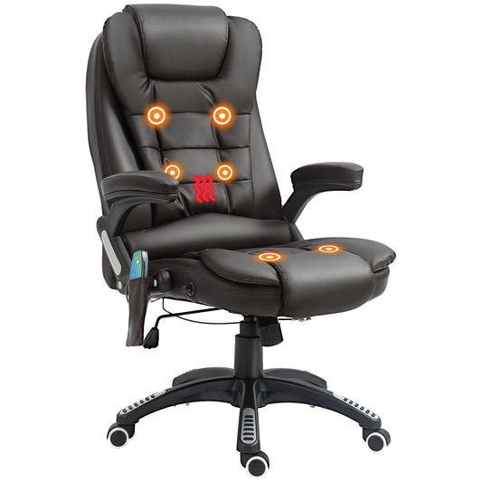 Office Chair Heated Ergonomic Massage Swivel Vibrating High Back Faux Leather Executive Chair Office (Brown)