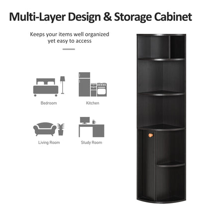 5-Tier Corner Bookcase, Storage Bookshelf, Freestanding Display Shelves with Open Compartments and Cabinet for Home Offi
