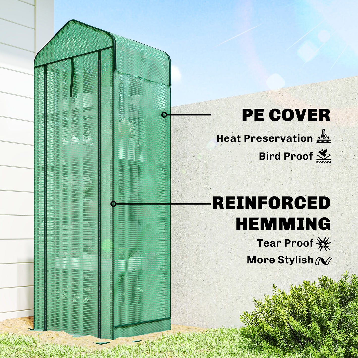 Mini Greenhouse with Screen Roof, Portable Small Greenhouse with Roll-Up Zipper Door, 27.6" x 19.7" x 75.6", Green