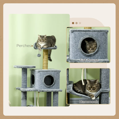 54" Cat Tree for Larger Cats Adult with Hammock, Tal Cat Tree Tower with Scratching Post, Condo, Platforms, Play Balls f