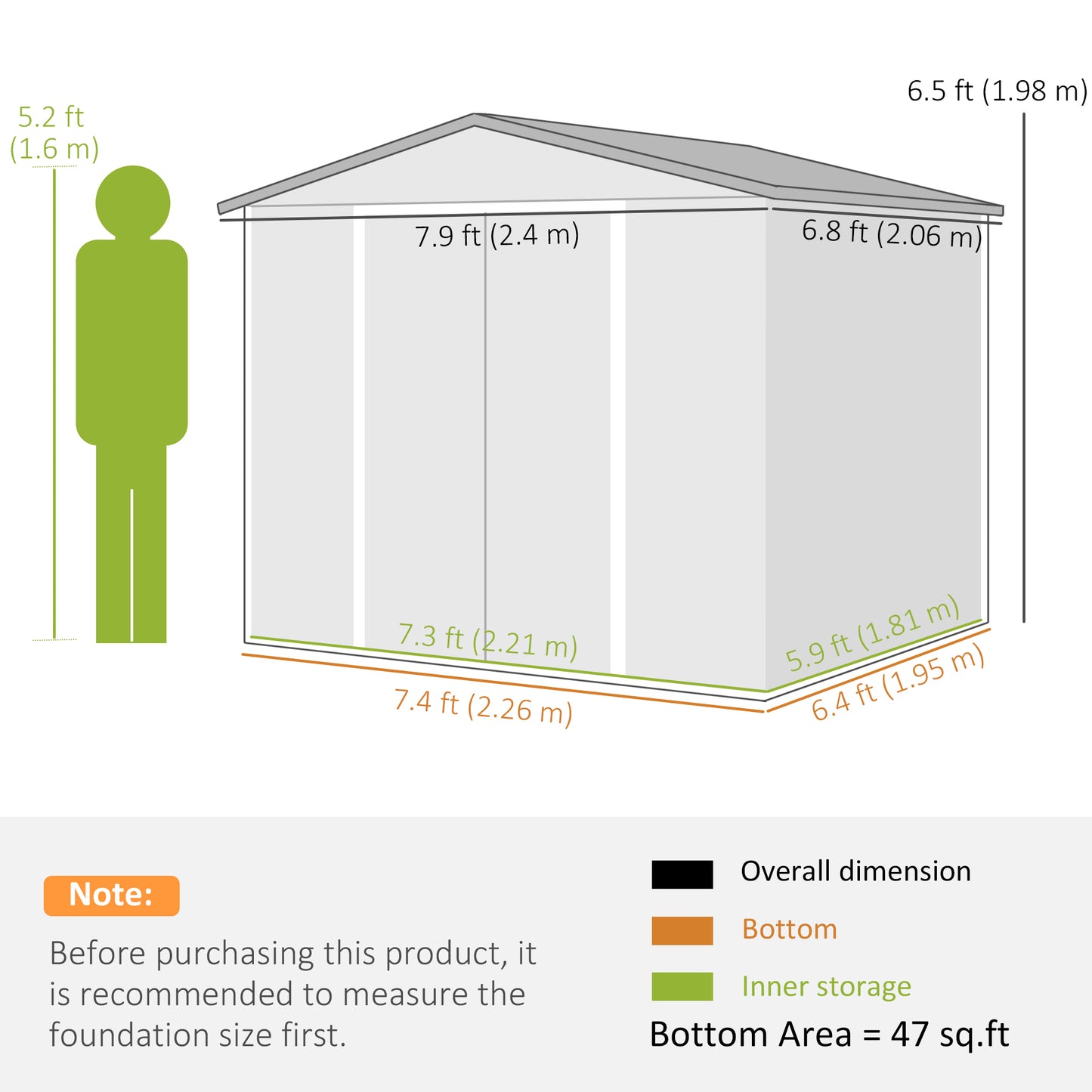 8' x 7' Outdoor Storage Shed, Galvanized Steel Metal Garden Shed with Lockable Doors, Floor Frame, Vents, Lock and Glove