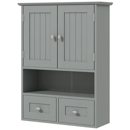 Bathroom Wall Cabinet with 2 Drawers, Modern Medicine Cabinet with 2 Doors and Open Shelf, Over the Toilet Storage Organ