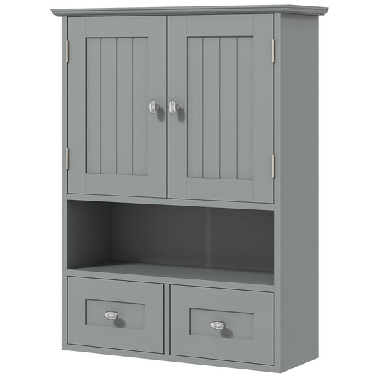 Bathroom Wall Cabinet with 2 Drawers, Modern Medicine Cabinet with 2 Doors and Open Shelf, Over the Toilet Storage Organ