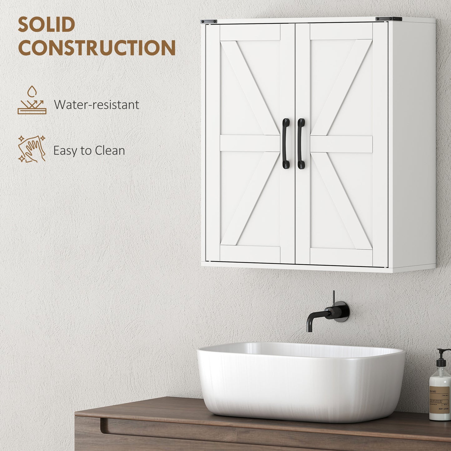 Bathroom Wall Cabinet, Wall Mounted Medicine Cabinet with Barn Doors and Adjustable Shelves, Over The Toilet, White