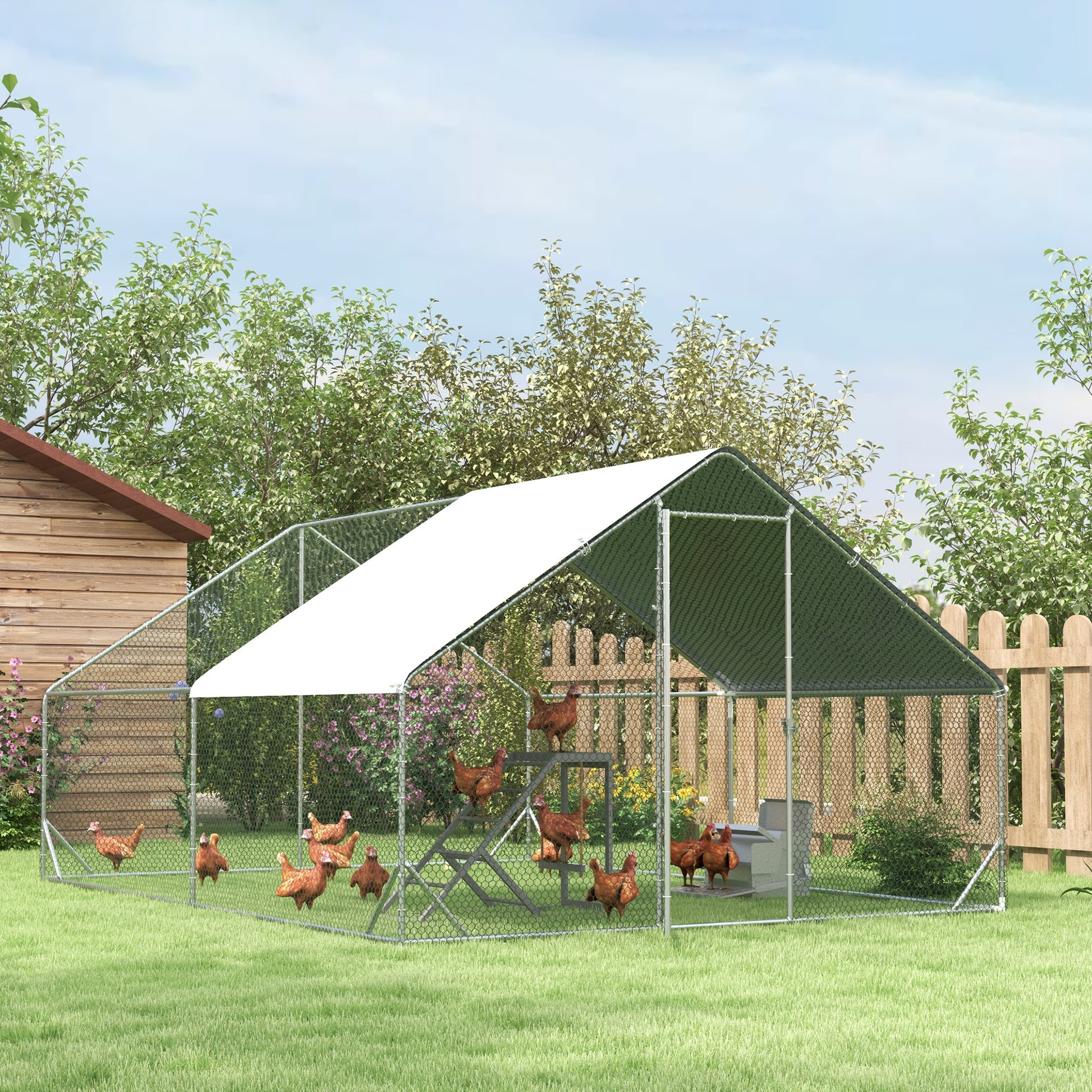 9.8' x 13.1' x 6.6' Chicken Coop Cage, Outdoor Hen House w/Cover & Lockable Door