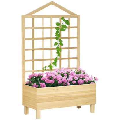 Distressed Wood Planter Box with Trellis, Raised Garden Bed for Outdoor Plants Flowers Herbs, Natural