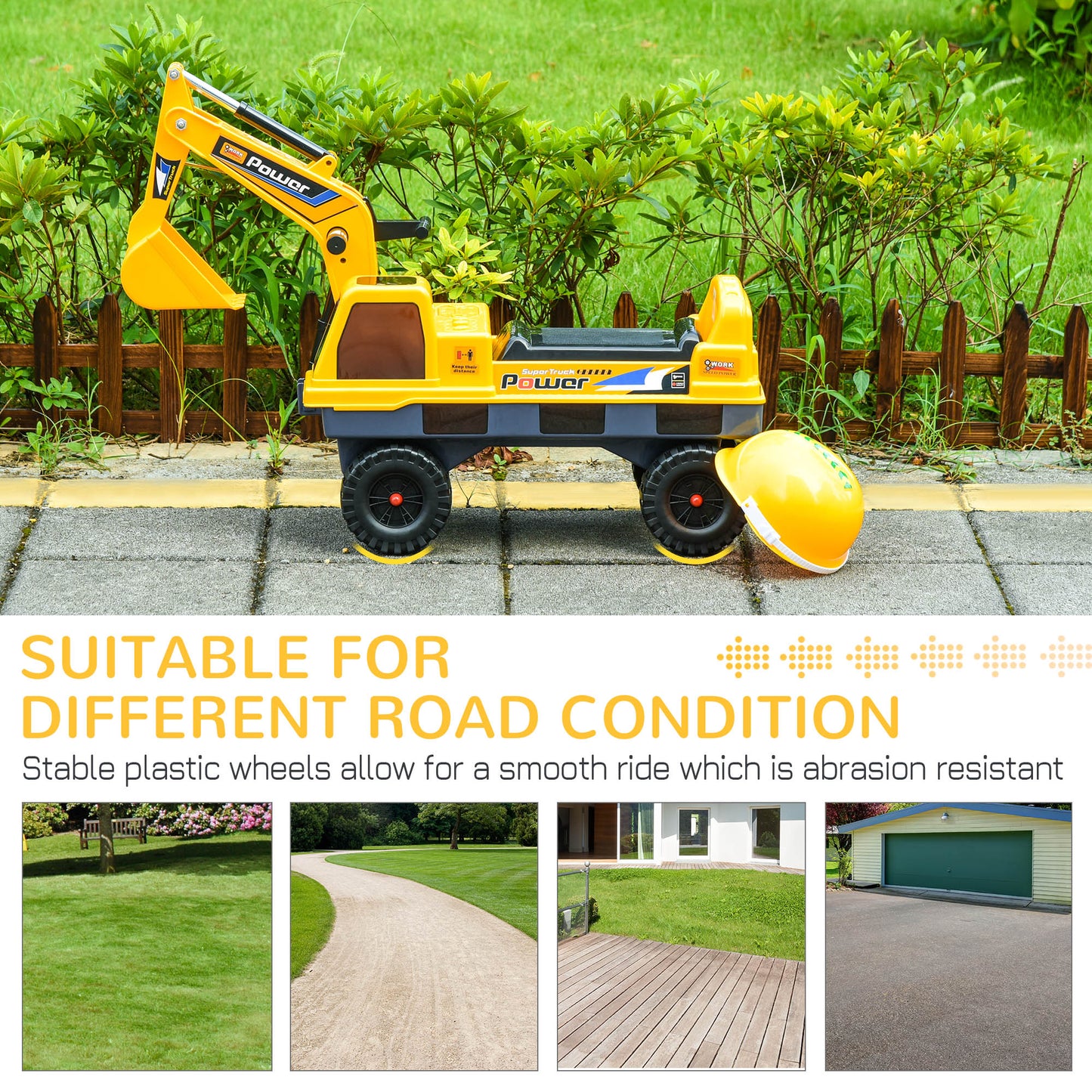 Qaba No Power Ride On Excavator Construction Digger Multi-Functional Truck Toy with 2 in 1 Design Detachable Digging Buc