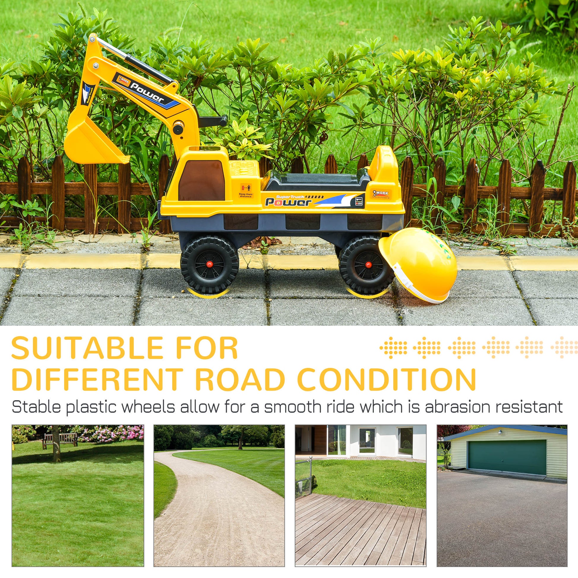 Qaba No Power Ride On Excavator Construction Digger Multi-Functional Truck Toy with 2 in 1 Design Detachable Digging Buc