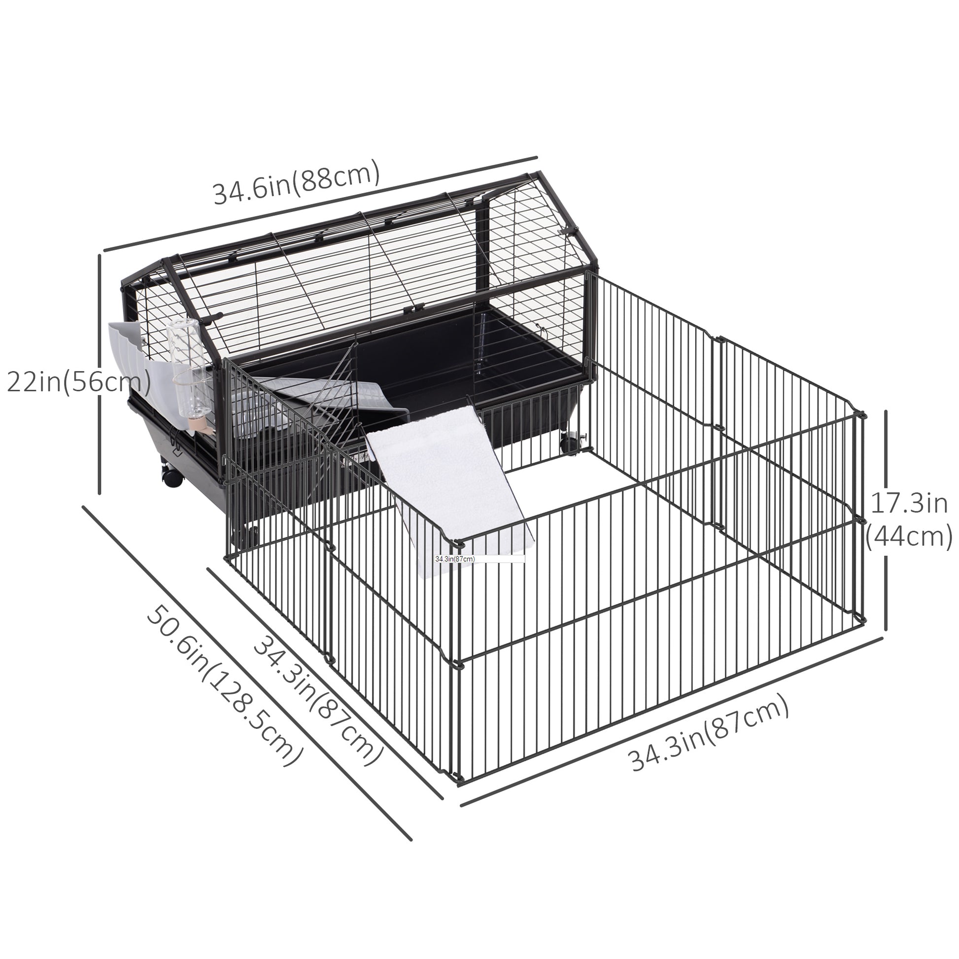 Guinea Pig Cage with Foldable Detachable Playpen, Rolling Rabbit Chinchilla Hedgehog Bunny Cage Small Animal Habitat wit