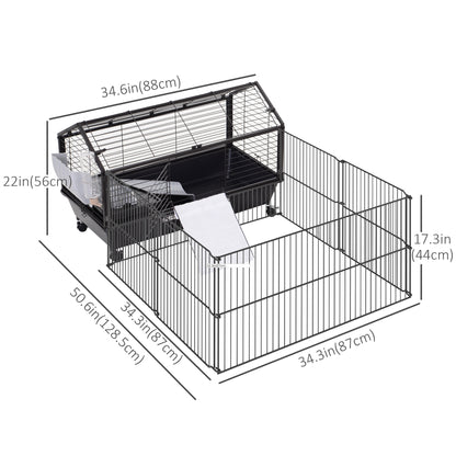 Guinea Pig Cage with Foldable Detachable Playpen, Rolling Rabbit Chinchilla Hedgehog Bunny Cage Small Animal Habitat wit