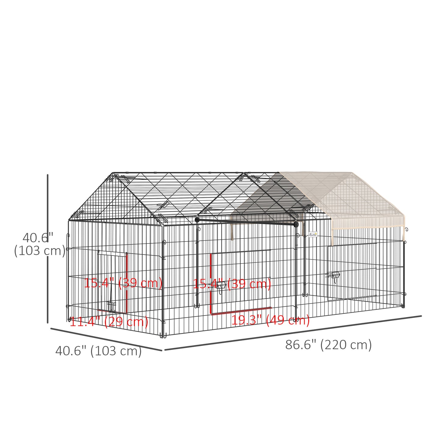 Pet Playpen with Roof, Metal Guinea Pig Cage, Rabbit Pen, Chicken Coop Run, Catio Cat Enclosure with Cover, Doors, Indoo