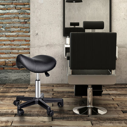 Saddle Stool, PU Leather Rolling Stool with Wheels, Adjustable Salon Chair for Kitchen, Salon Spa, Bar, Home Office, Mas